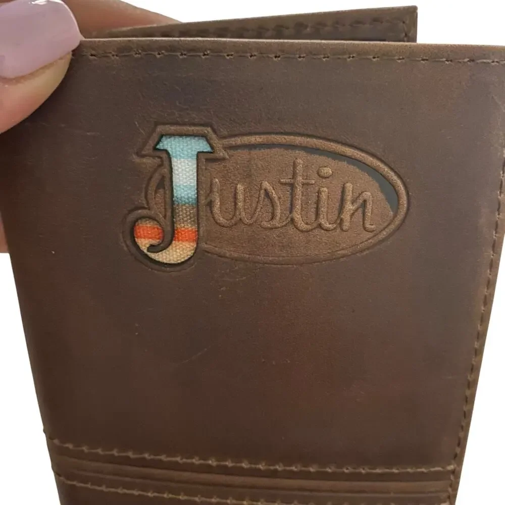 NWT Men’s Justin Rodeo Genuine Leather RFID Western Wallet Serape Logo 2122767W7